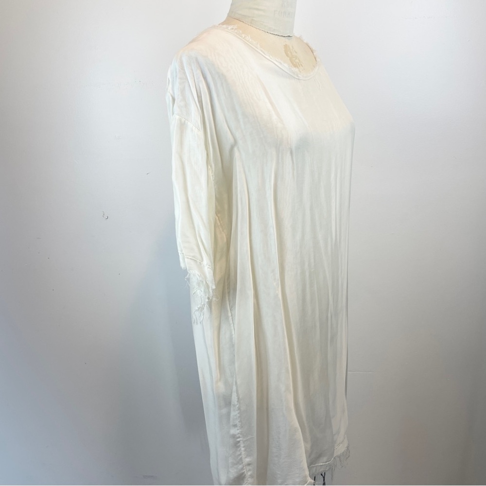 Sanctamuerte White Dress Raw Hem Silk Wide Half Sleeve Midi Made In Italy M/L